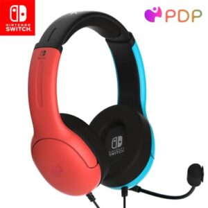 Pdp Gaming Lvl40 Stereo Casque avec Mic pour Nintendo Switch - Pc, Ipad, Mac, laptop Compatible - Noise Cancelling Microphone, Soft Compourt On Ear Headphones, 3.5 Mm Jack - Neon Bleu-Rouge